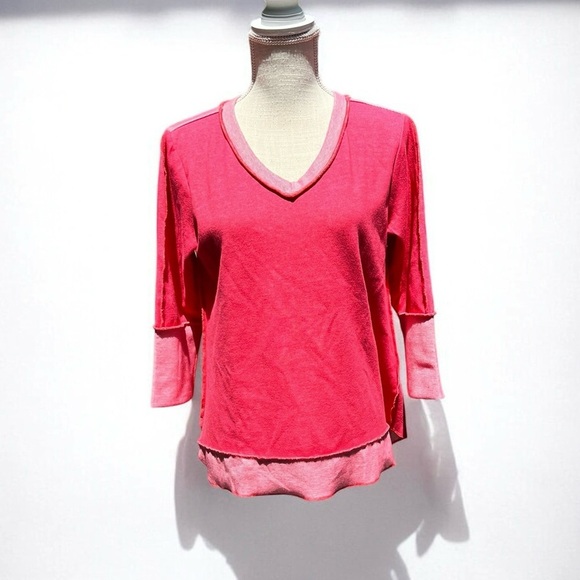 🌻Lulu B Coral V-neck Button Back Pullover Sweatshirt Size Small - Picture 1 of 8